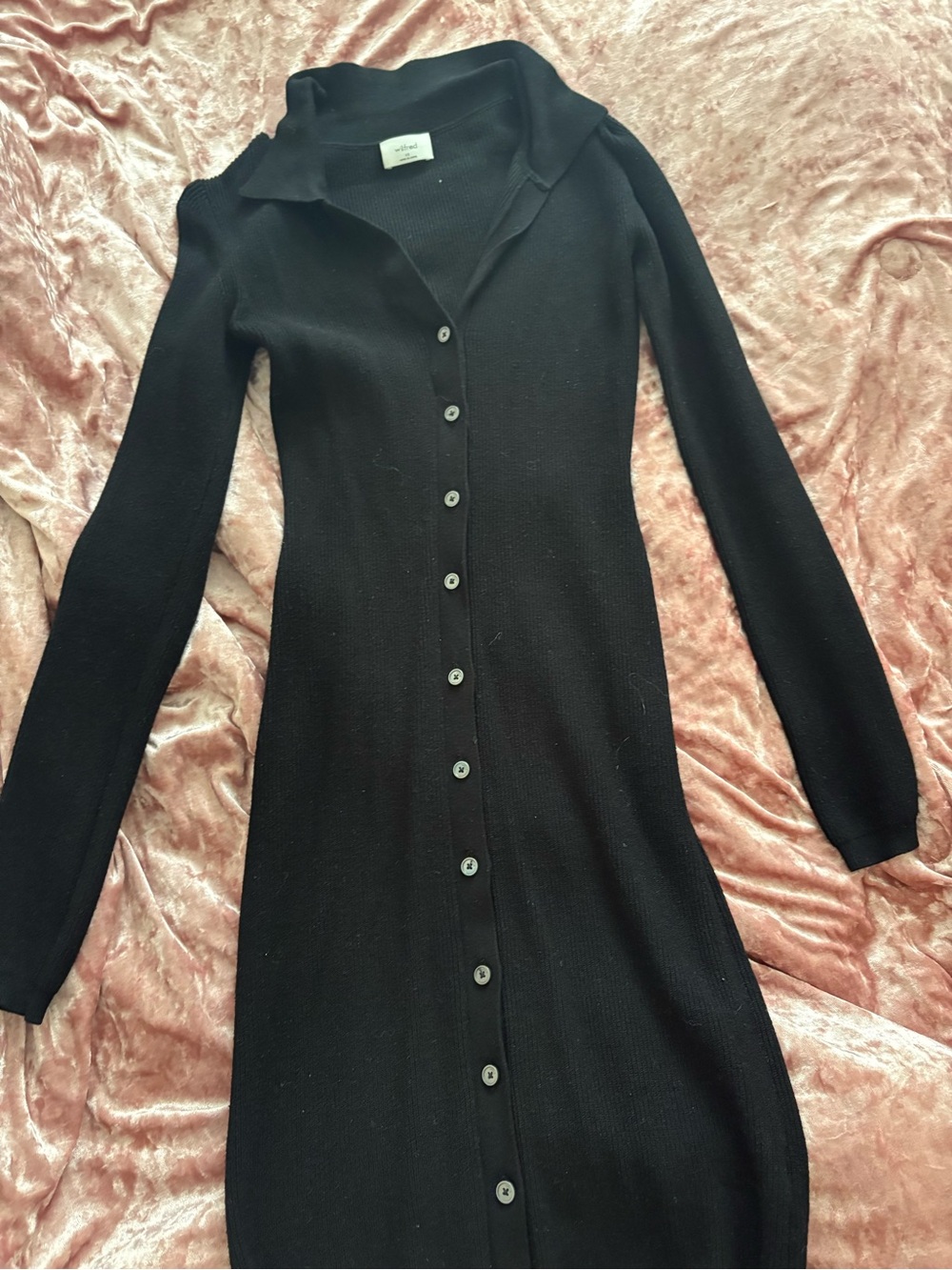 Wilfred Black Long-Sleeve Button-Front Knit Dress